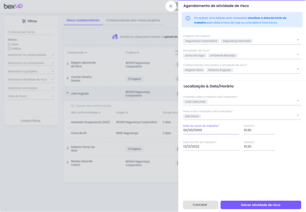 Agendamento de Atividade de Risco (Clique para ampliar)